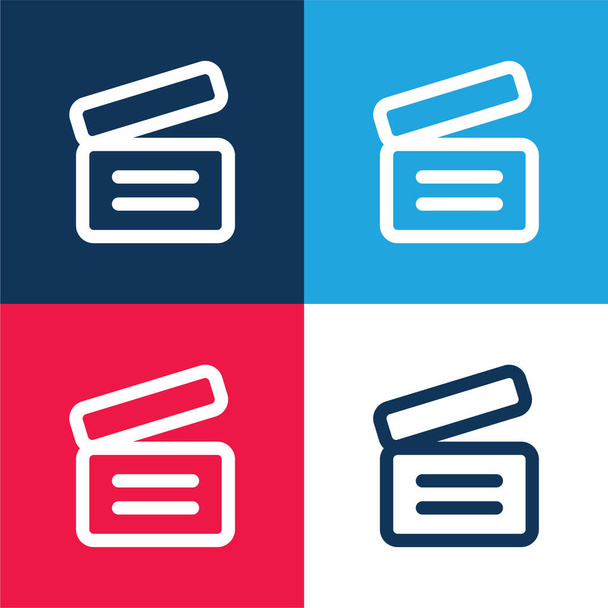 Archive Outlined Box With Text Lines blue and red four color minimal icon set - Vector, Image