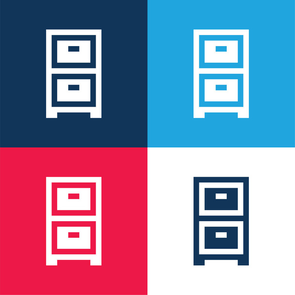 Archives blauw en rood vier kleuren minimale pictogram set - Vector, afbeelding