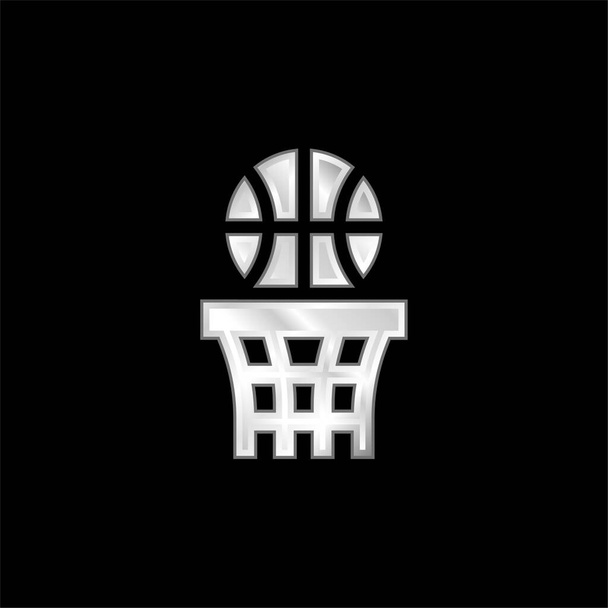 Icône métallique argentée Basketball - Vecteur, image