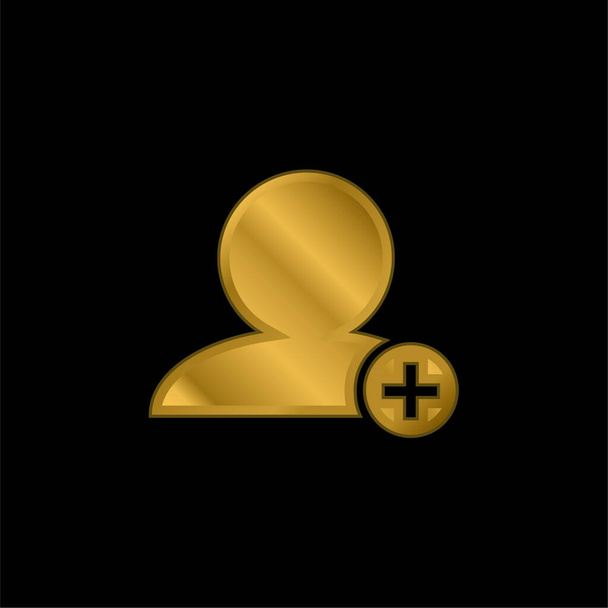 Add People Interface Symbol Of Black Person Close Up With Plus Sign In Kis kör aranyozott fém ikon vagy logó vektor - Vektor, kép