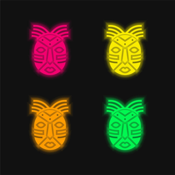 African Mask four color glowing neon vector icon - Vector, Image