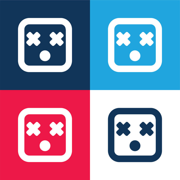 Blind Square Face blau und rot vier Farben minimales Symbolset - Vektor, Bild