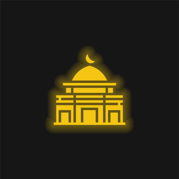 Желтая сияющая неоновая икона мечети Аль-Акса - Вектор,изображение