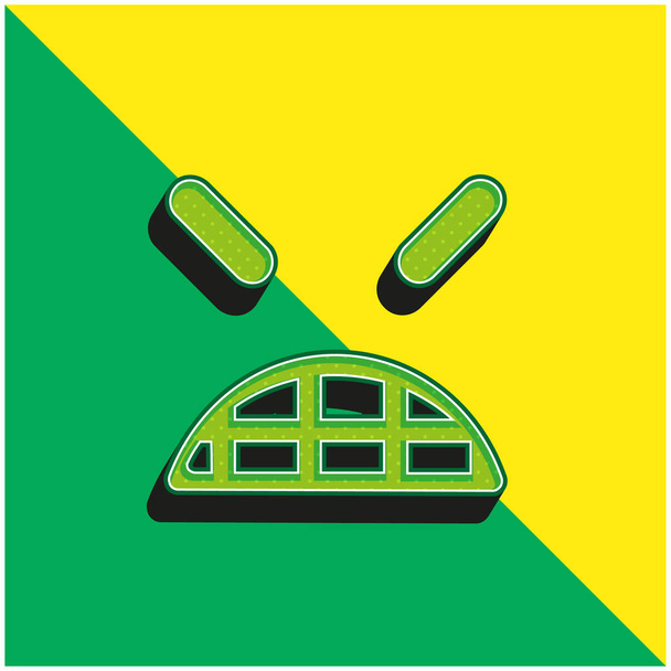 Emoticono enojado cara cuadrada con los ojos cerrados verde y amarillo moderno vector 3d icono logo - Vector, Imagen