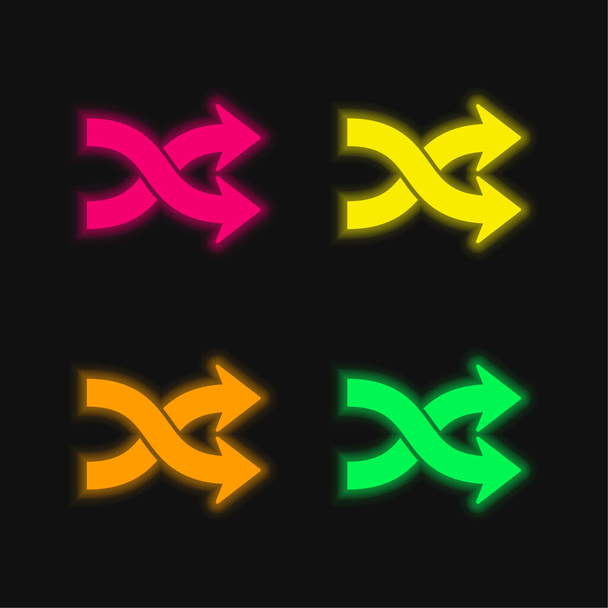 Arrow Shuffle four color glowing neon vector icon - Vector, Image
