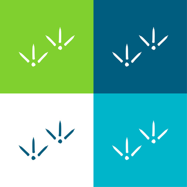 Bird Prints Conjunto de ícones mínimos de quatro cores plano - Vetor, Imagem