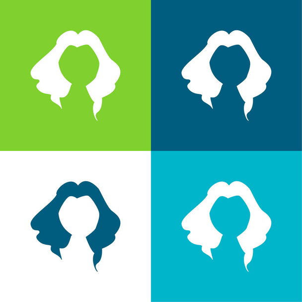 ブラックロング女性の髪の形フラット4色の最小アイコンセット - ベクター画像
