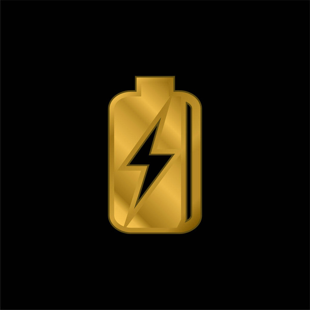 Battery With Bolt Symbol gold plated metalic icon or logo vector - Vector, Image