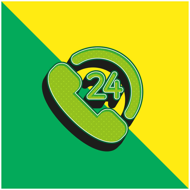 24 Horas Servicio al Cliente Verde y amarillo moderno 3d vector icono logotipo - Vector, imagen