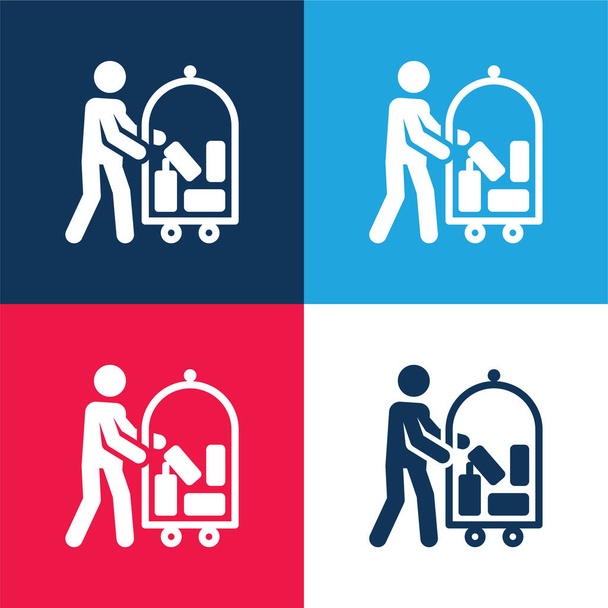 Bellboy blue and red four color minimal icon set - Vector, Image