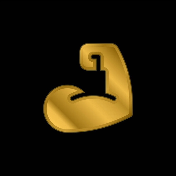 Biceps chapado en oro icono metálico o logo vector - Vector, Imagen