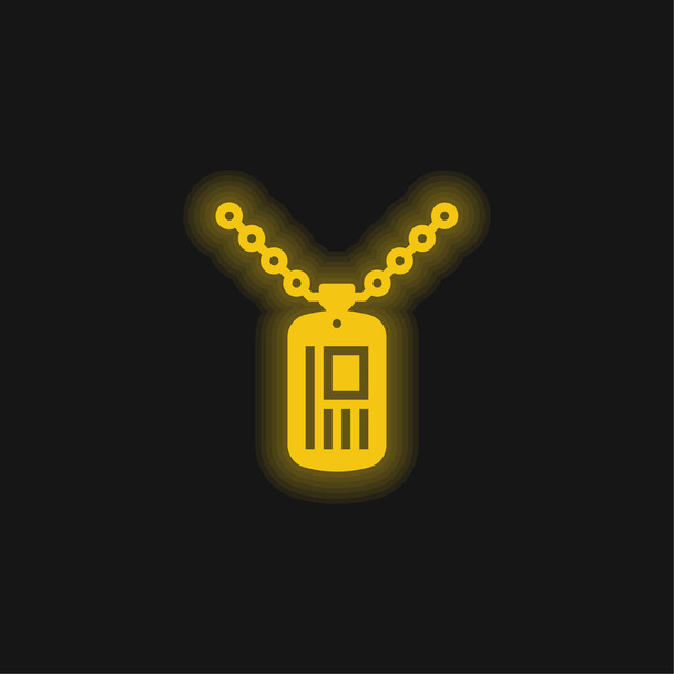 Army Dog Tag yellow izzó neon ikon - Vektor, kép