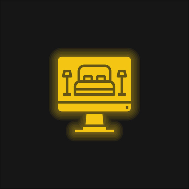 Rezerwacja żółta świecąca neon ikona - Wektor, obraz