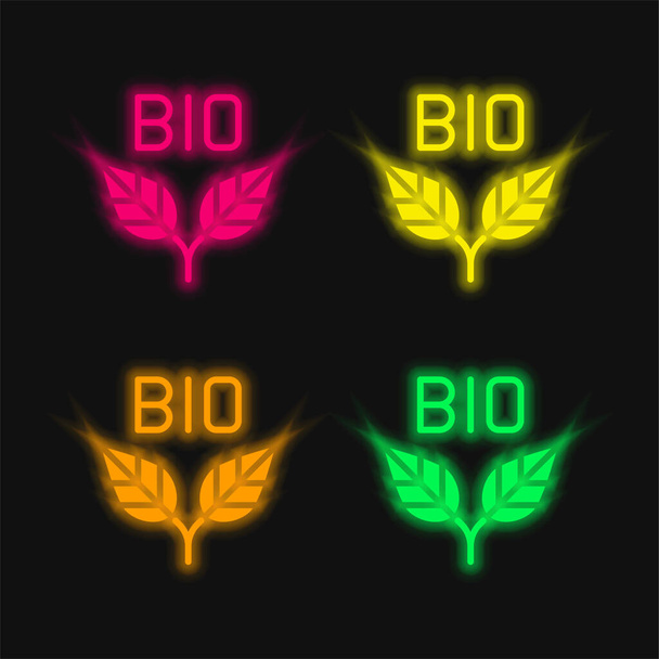 Bio cuatro color brillante icono de vectores de neón - Vector, imagen