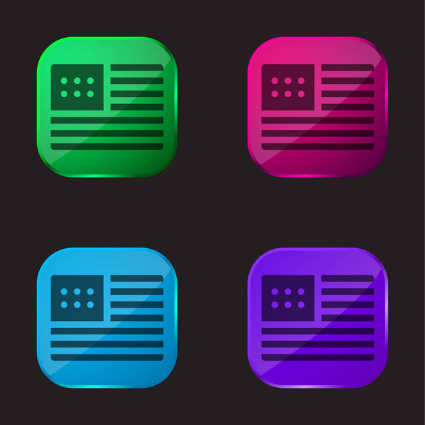 Amerika čtyři barvy skleněné tlačítko ikona - Vektor, obrázek