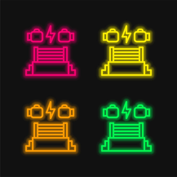 Anneau de boxe quatre couleurs brillant icône vectorielle néon - Vecteur, image