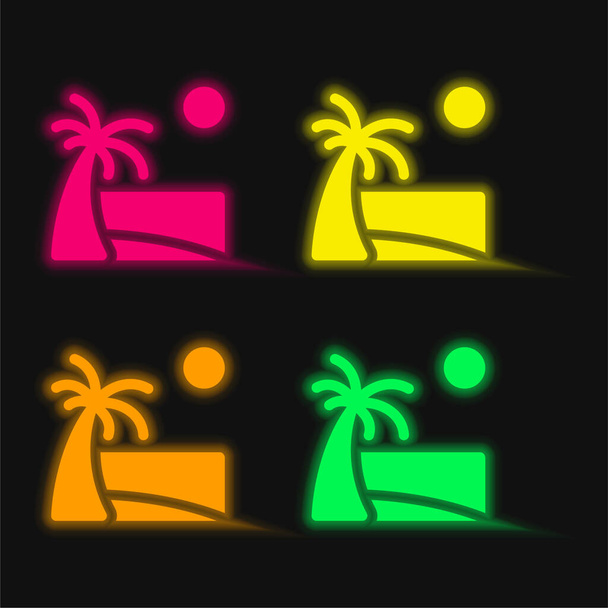 Strand négy szín izzó neon vektor ikon - Vektor, kép