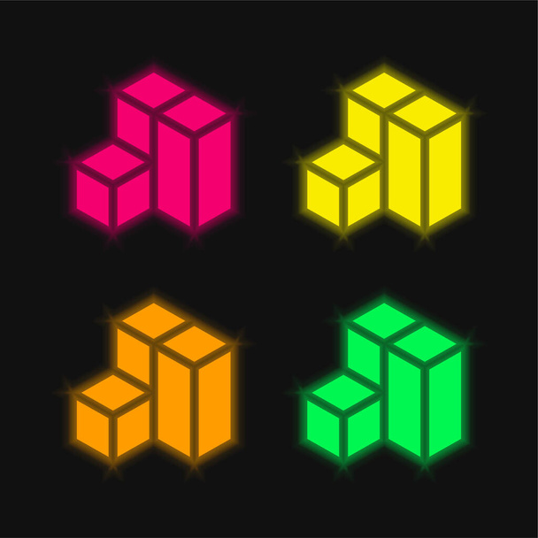3d Modeling four color glowing neon vector icon - Vector, Image