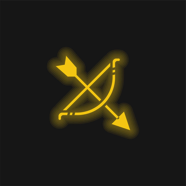 Okçuluk sarı parlak neon simgesi - Vektör, Görsel