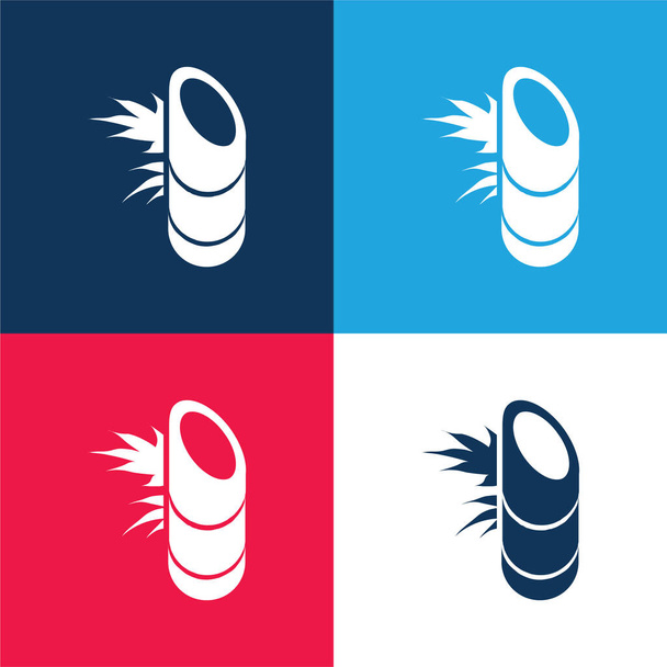 Usine de bambou du Japon bleu et rouge ensemble d'icônes minimales de quatre couleurs - Vecteur, image