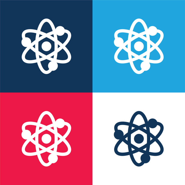 Atom kék és piros négy szín minimális ikon készlet - Vektor, kép