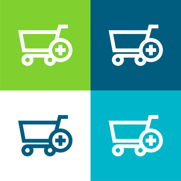 Añadir al carro de la compra Botón de comercio electrónico Plano conjunto de iconos mínimo de cuatro colores - Vector, Imagen