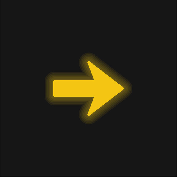 Flecha que apunta a la derecha amarillo brillante icono de neón - Vector, Imagen
