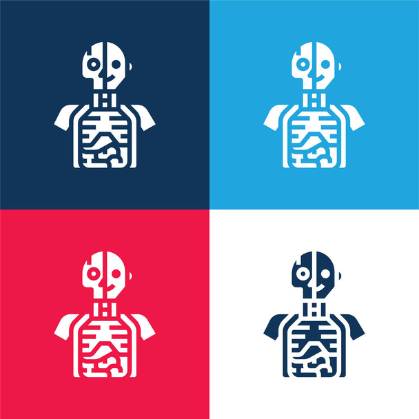 Anatómia kék és piros négy szín minimális ikon készlet - Vektor, kép