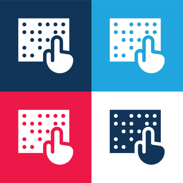 Braillova modrá a červená čtyři barvy minimální ikona nastavena - Vektor, obrázek