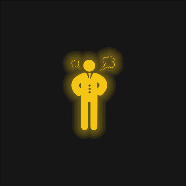 Angry Boss yellow glowing neon icon - Vector, Image