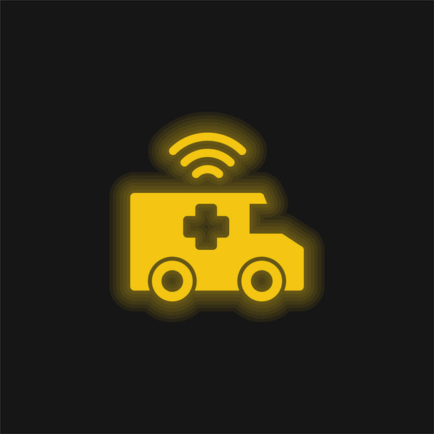 Ambulanssi keltainen hehkuva neon kuvake - Vektori, kuva