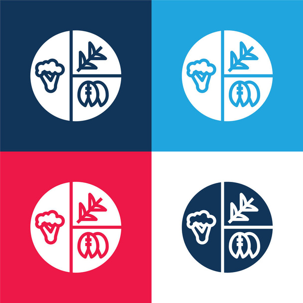 Dieta bilanciata blu e rosso set di icone minimali a quattro colori - Vettoriali, immagini