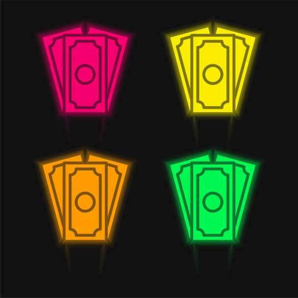 Bill cuatro color brillante icono de vectores de neón - Vector, Imagen