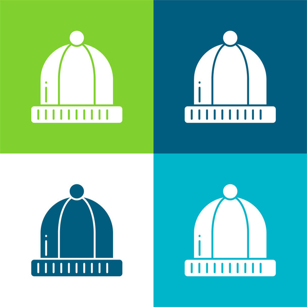 Beanie Lapos négy szín minimális ikon készlet - Vektor, kép