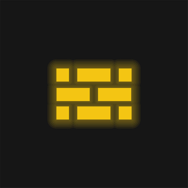 Brickwall amarelo brilhante ícone de néon - Vetor, Imagem