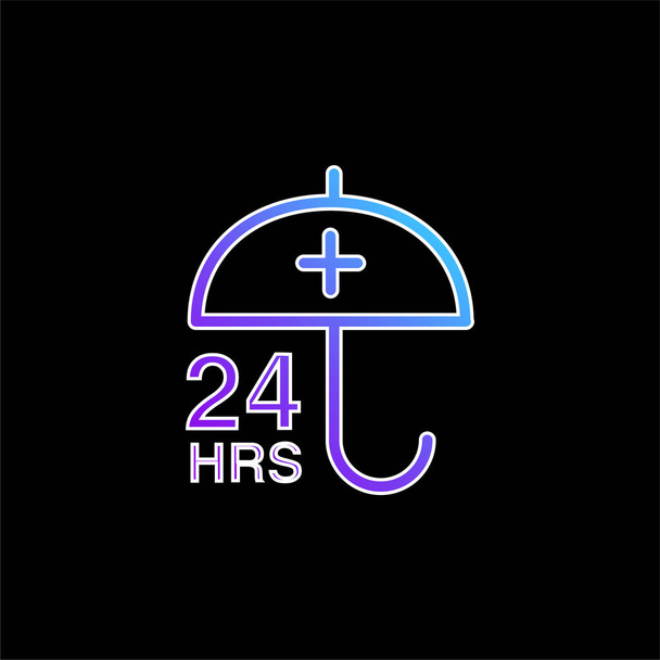 24 Hours Protection Sign With An Umbrella blue gradient vector icon - Vector, Image