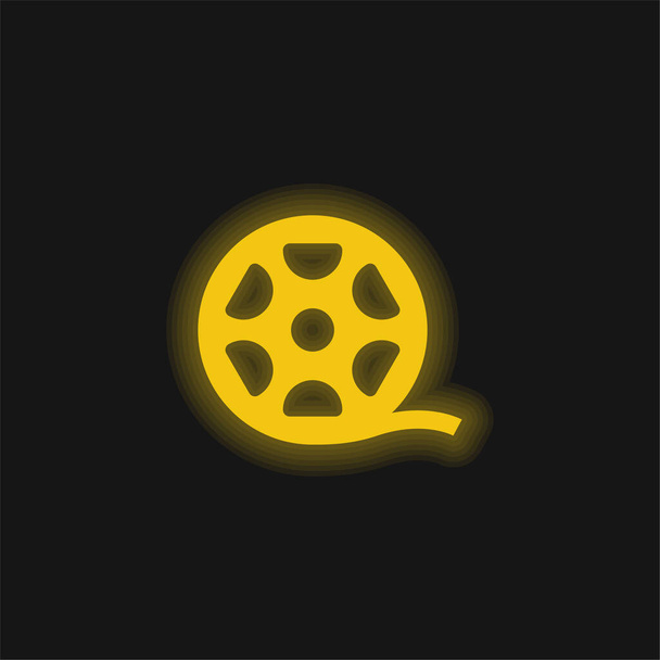 Big Film Roll yellow glowing neon icon - Vector, Image