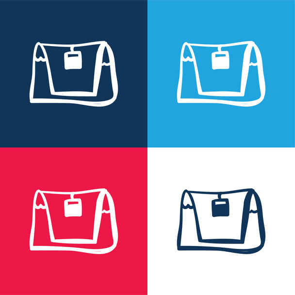 Bag Hand Drawn Outline blauw en rood vier kleuren minimale pictogram set - Vector, afbeelding