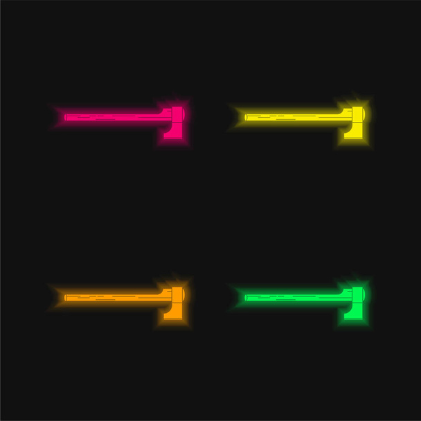 Axt-Schneidwerkzeug in horizontaler Position vier Farbe leuchtende Neon-Vektor-Symbol - Vektor, Bild