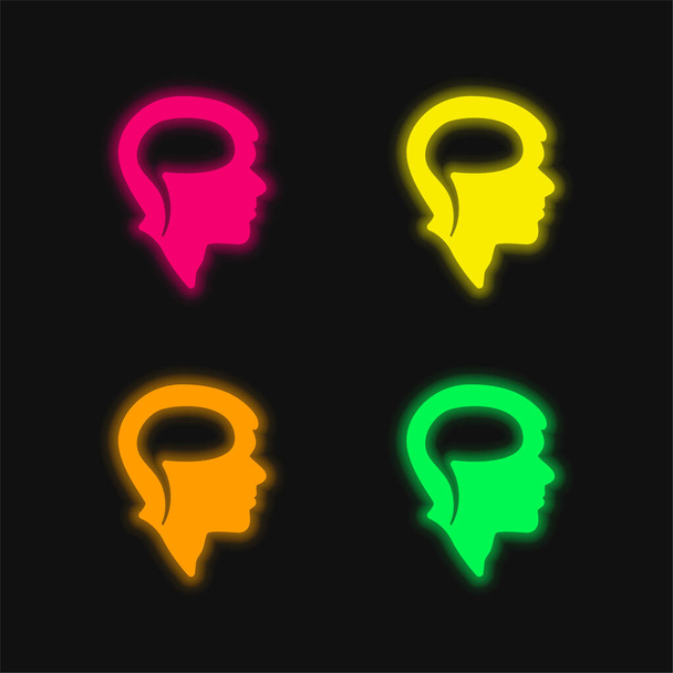 Beyin Kafada dört renkli parlayan neon vektör simgesi - Vektör, Görsel