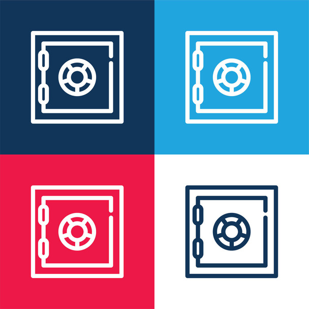 Caja fuerte del banco azul y rojo conjunto de iconos mínimo de cuatro colores - Vector, imagen