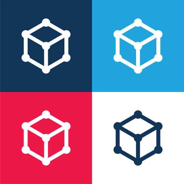 3D cubo azul y rojo de cuatro colores mínimo icono conjunto - Vector, Imagen