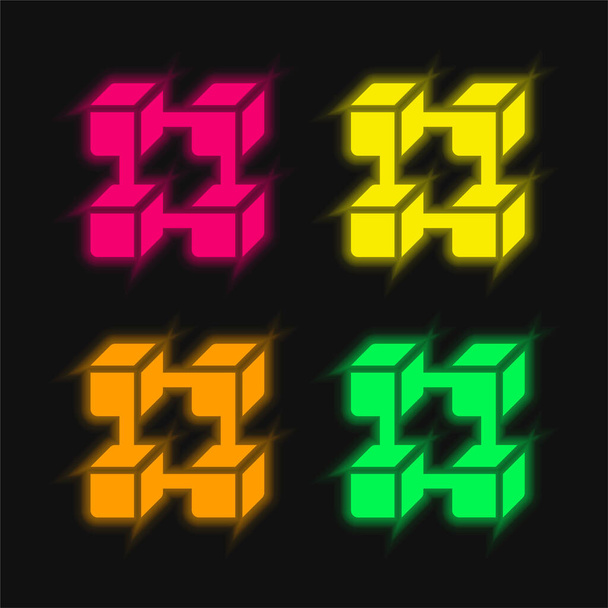 Blockchain four color glowing neon vector icon - Vector, Image
