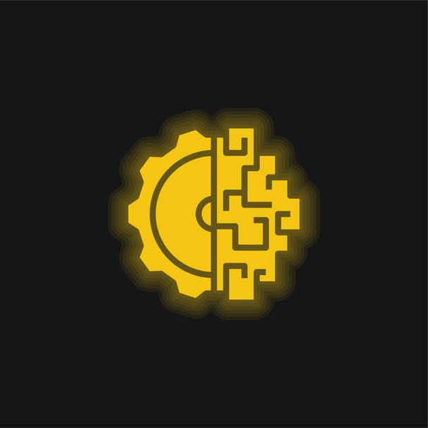 Brainstorming sárga izzó neon ikon - Vektor, kép