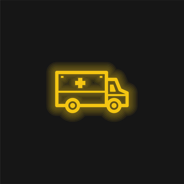 Ambulância amarelo brilhante ícone de néon - Vetor, Imagem