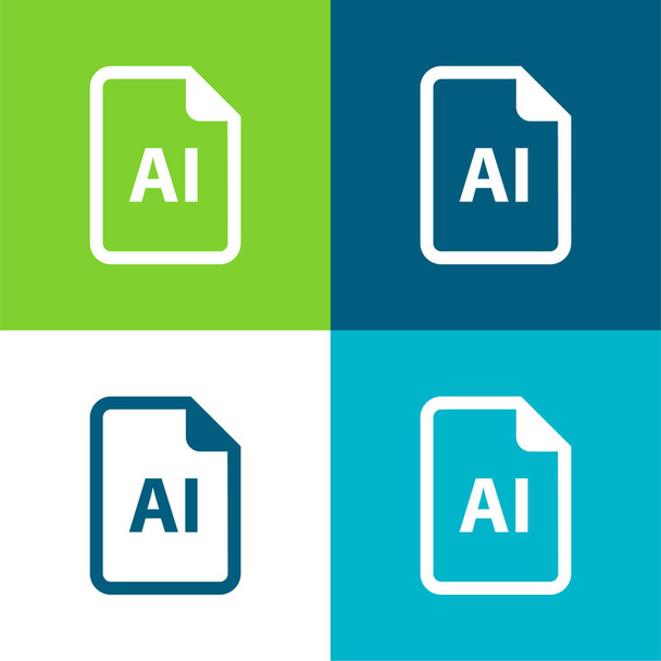 AI File Flat four color minimal icon set - Vector, Image