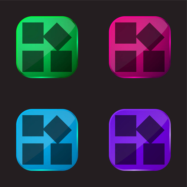 Aplikacja cztery kolor szklany przycisk ikona - Wektor, obraz