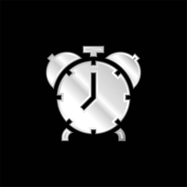 Alarm Clock silver plated metallic icon - Vector, Image
