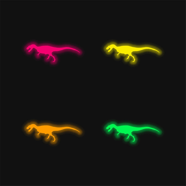 Аллозавр Динозавр Форма четыре цвета светящийся неоновый вектор значок - Вектор,изображение