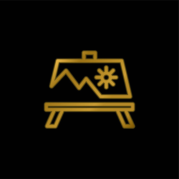 Художній живопис на підставці золотий металевий значок або логотип вектор
 - Вектор, зображення